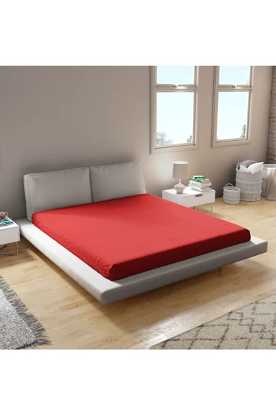 Meslina Home Penye Lastikli Çarşaf %100 Pamuk Kırmızı Bordo ürün görseli 1