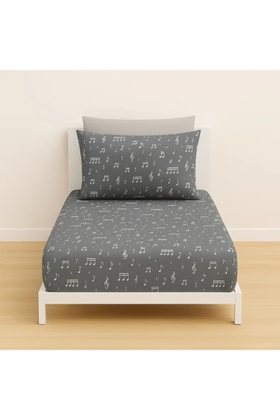 Tek Kişilik Nota Desen Lastikli Çarşaf ve Yastık Kılıfı 120 x 200 ürün görseli 1