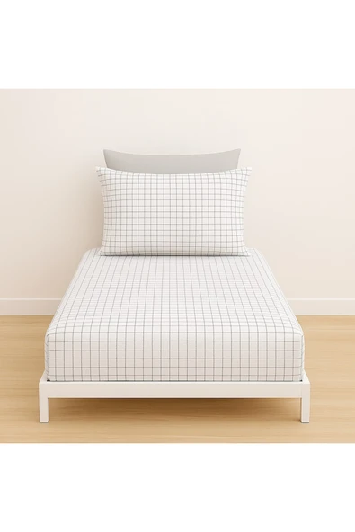 Tek Kişilik Kareli Desen Lastikli Çarşaf ve Yastık Kılıfı 120 x 200 ürün görseli 1