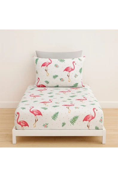 Tek Kişilik Flamingo Desen 90 X 200 Cm Lastikli Çarşaf Ve Yastık Kılıfı ürün görseli 1