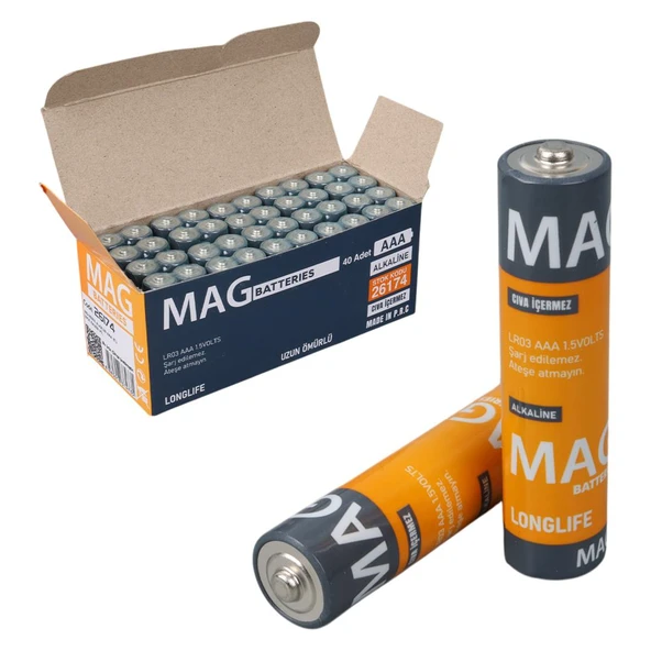 Mag Batteries MG-26174 Alkalin AAA 40'Lı İnce Kalem Pil ürün görseli 1