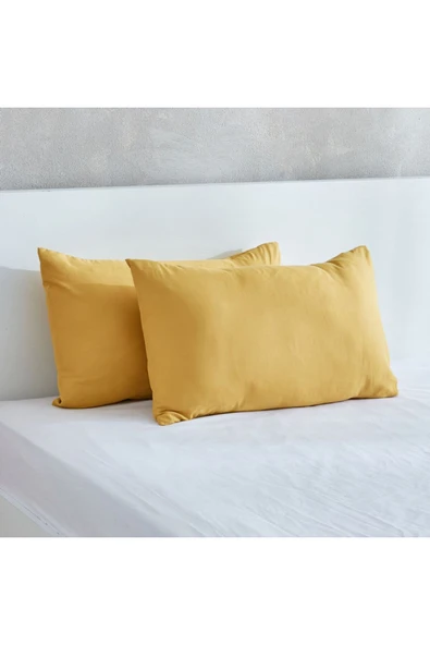 Düz Pamuklu 2'li Yastık Kılıfı 50x70 Sarı ürün görseli 1