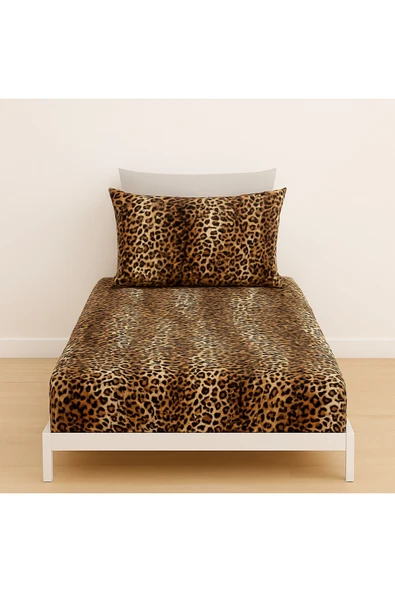 Tek Kişilik Leopar Desen Lastikli Çarşaf ve Yastık Kılıfı 120 x 200 ürün görseli 1
