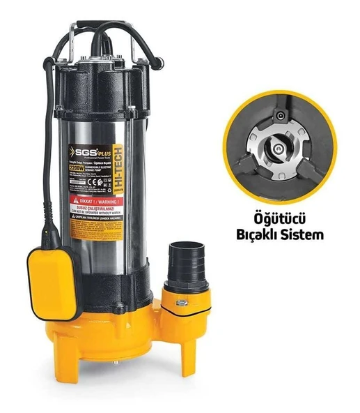 SGS5377 - 21 Metre 3 HP İnox Foseptik Dalgıç Pompa Parçalayıcı Öğütücü Bıçaklı 2200 Watt ürün görseli 1