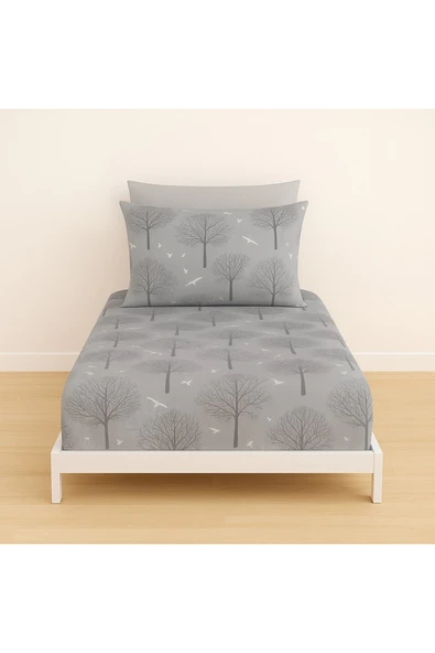 Tek Kişilik Ağaç Desen 120 x 200 cm Lastikli Çarşaf ve Yastık Kılıfı ürün görseli 1