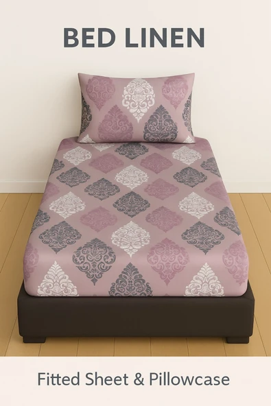 Tek Kişilik Desenli Lastikli Çarşaf Seti 90x200 Cm + 1 Yastık Kılıfı 50x70 ürün görseli 1