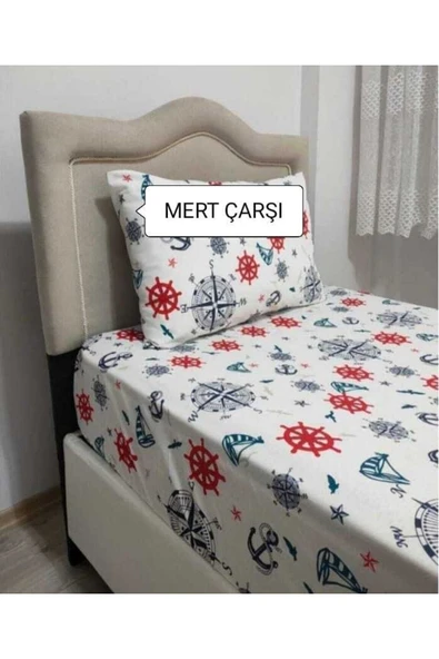 Tek Kişilik Ranforce (kumaş) Lastikli Çarşaf Takımı Denizci Desenli ürün görseli 1