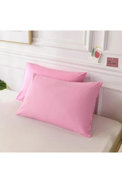 Düz Pamuklu 2'li Yastık Kılıfı 50x70 Pembe ürün görseli 1
