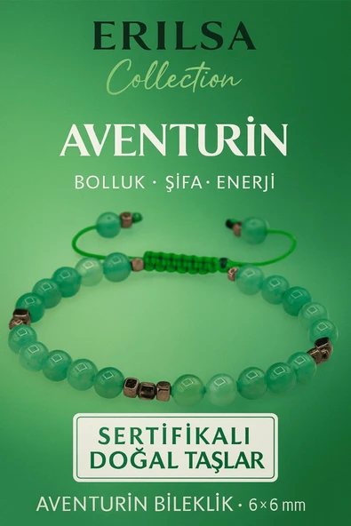 Sertifikalı Doğal Terahertz Aventurin Taşı Bileklik 6x6 mm - Bolluk ve Şifa Taşı ürün görseli 1