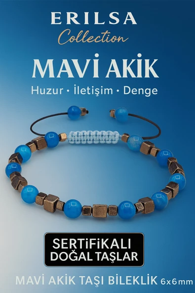 Sertifikalı Doğal Terahertz Mavi Akik Taşı Bileklik 6x6 mm - Huzur ve Denge Taşı ürün görseli 1