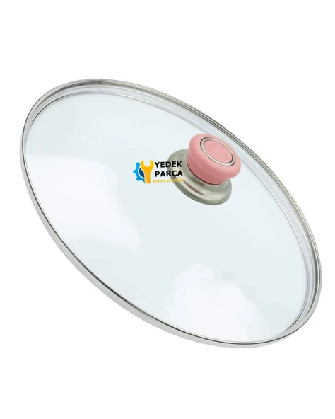 Tencere Sahan Tava Cam Kapağı Kapak 30 cm Pembe Tutma Tepesi ürün görseli 1