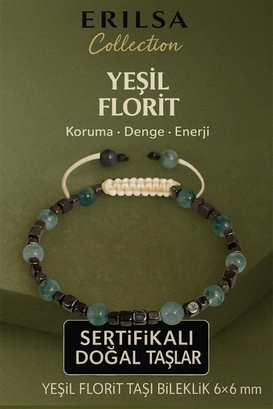 Sertifikalı Doğal Terahertz Yeşil Florit Taşı Bileklik 6x6 mm - Koruma ve Denge Taşı ürün görseli 1