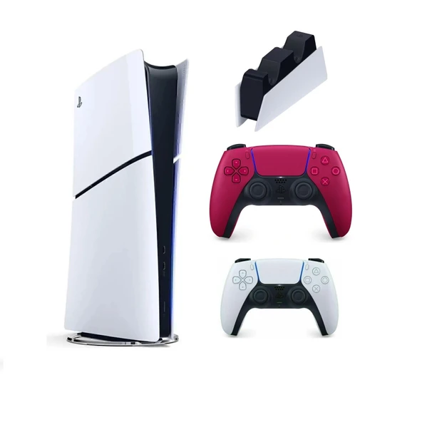 Sony Playstation 5 Slim Dijital + 2. DualSense Ps5 Kol KIRMIZI + Sarj istasyonu (İthalatçı Garantili) ürün görseli 1