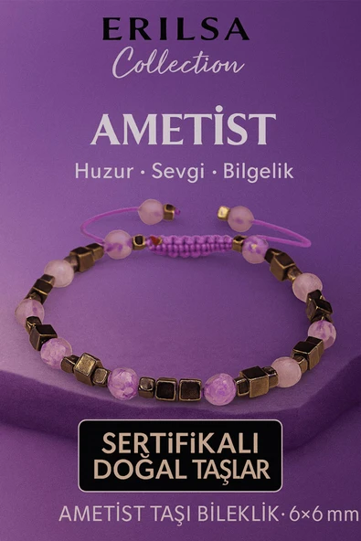 Sertifikalı Doğal Terahertz Fasetli Ametist Taşı Bileklik 6x6 mm Huzur ve Bilgelik Taşı ürün görseli 1