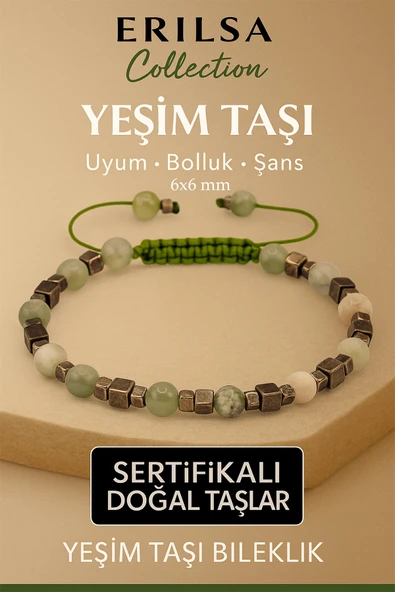 Sertifikalı Doğal Terahertz Yeşim Taşı Bileklik 6x6 mm - Bolluk ve Şans Taşı ürün görseli 1
