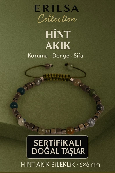 Sertifikalı Doğal Terahertz Hint Akik Taşı Bileklik 6x6 mm - Denge ve Şifa Taşı ürün görseli 1
