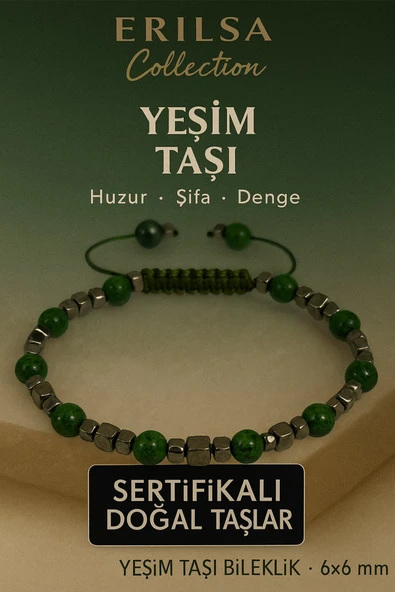 Sertifikalı Doğal Terahertz Yeşim Taşı Bileklik 6x6 mm - Huzur ve Denge Taşı ürün görseli 1