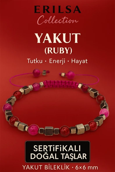 Sertifikalı Doğal Terahertz - Yakut (Ruby) Taşı Bileklik 6x6 mm - Tutku ve Enerji Hayat Taşı ürün görseli 1