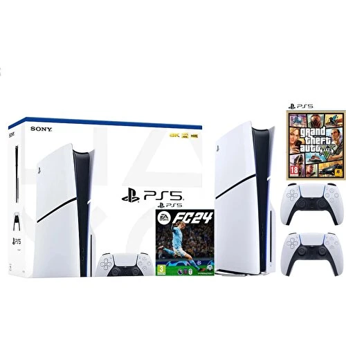 Sony Playstation 5 Slim CD Edition + 2. DualSense Ps5 Kol + Fifa Fc 24 + Gta 5 (İthalatçı Garantili) ürün görseli 1