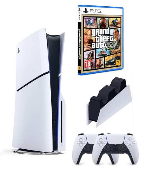 Sony Playstation 5 Slim Cd Edition + 2. DualSense Ps5 Kol + Sarj istasyonu + GTA 5 (ithalatçı Garantili) ürün görseli 1