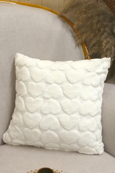 Love | Welsoft Jakarlı Dekoratif Kırlent Kılıfı 43x43 cm - ZTLOVE  EKRU ürün görseli 1