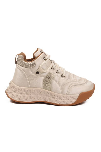 Bej İçi Kürklü Bağcıklı Kadın Hi Sneaker ürün görseli 1