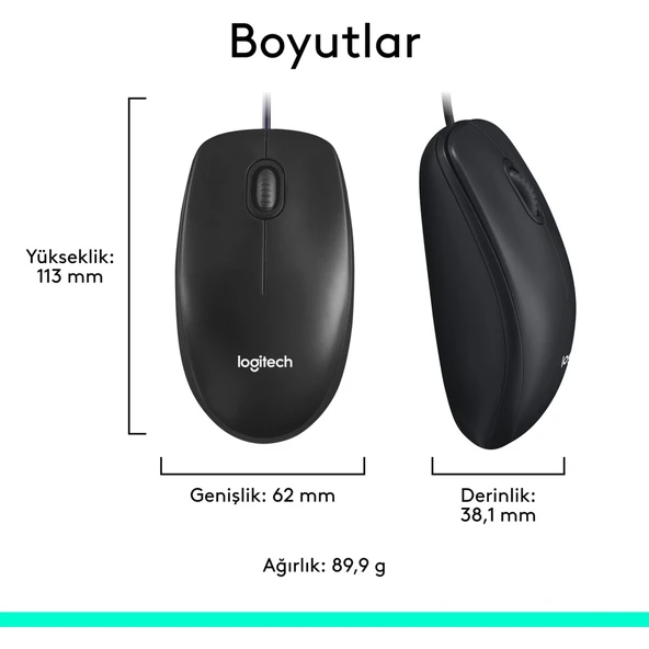 Logitech M90 USB Optik Kablolu Mouse - Siyah - Resim 7