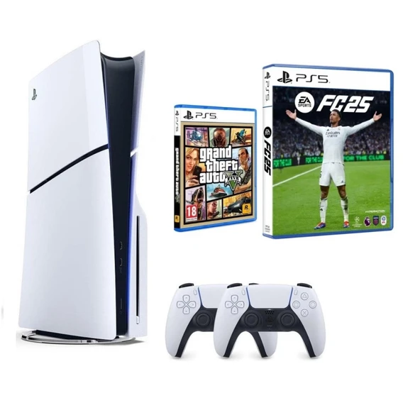 Sony Playstation 5 Slim Cd Edition + 2. DualSense Ps5 Kol + Fifa Fc 25 + GTA 5 (ithalatçı Garantili) ürün görseli 1