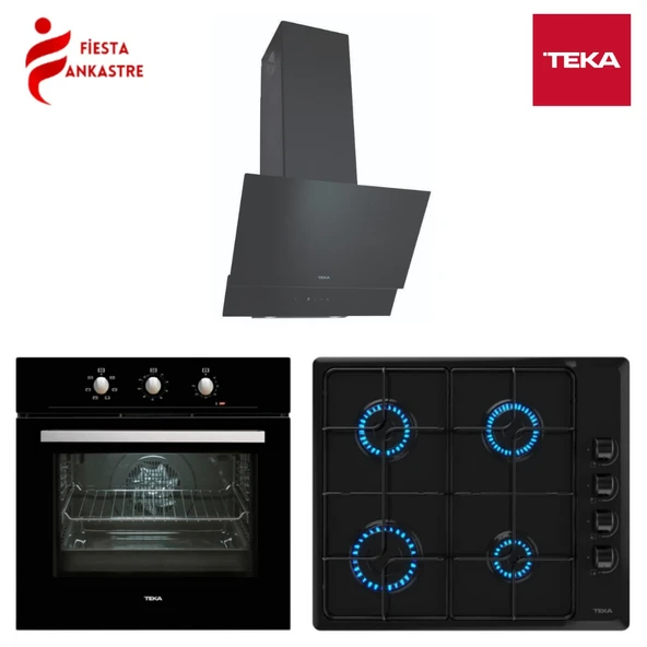 TEKA SİYAH ANKASTRE SET 46 ( HE 715 BK FIRIN + HLX 640 BK OCAK + ATV 60 SİYAH DAVLUMBAZ ) ürün görseli 1