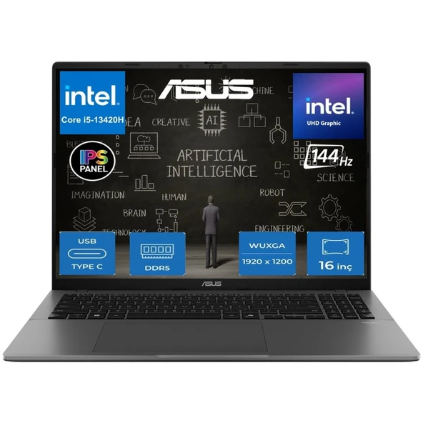 Vivobook S16 S3607VA Intel Core I5 13420H 16GB Ram 2tb SSD Freedos 16" 144Hz Wuxga Yapay Zeka Destekli Taşınabilir Bilgisayar RP045 ürün görseli 1