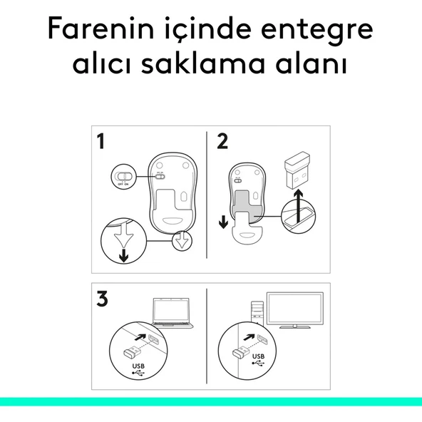 Logitech M185 USB Alıcılı Kompakt Kablosuz Mouse - Mavi - Resim 8