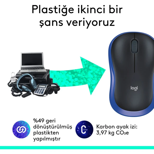 Logitech M185 USB Alıcılı Kompakt Kablosuz Mouse - Mavi - Resim 4