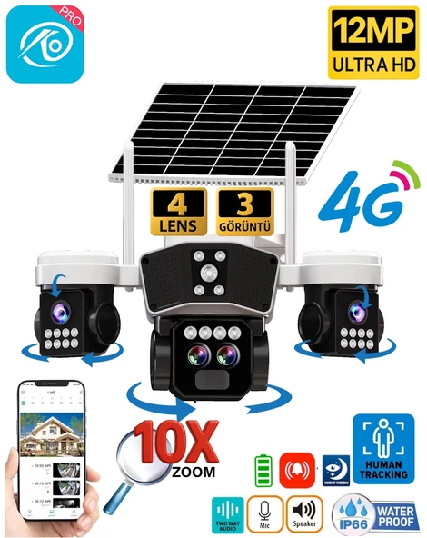O-Kam 9095 12MP 10X Zoom 4 Lens 3 Ekran UltraHD 4G Solar Akıllı Güvenlik Kamerası ürün görseli 1