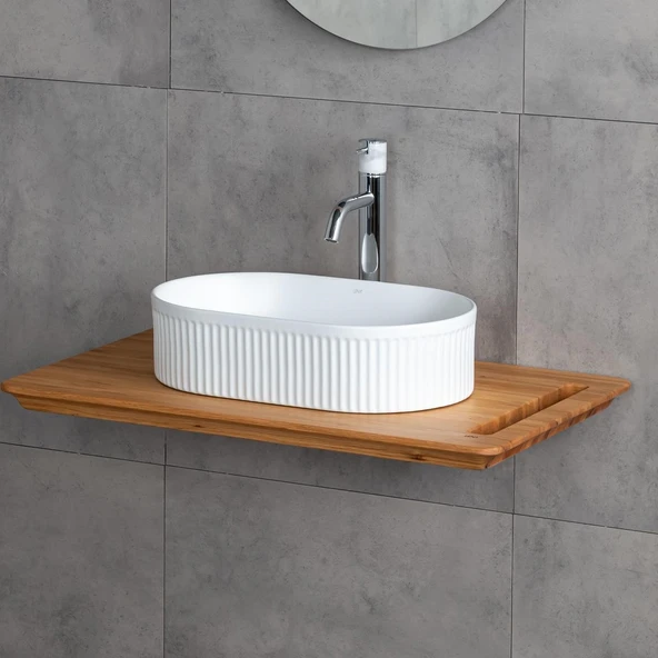 LENA TEZGAHÜSTÜ LAVABO E-W1002MB (MAT BEYAZ) - Resim 2