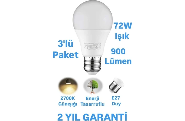 Horoz 9W LED Ampul Günışığı E27 Duy 900 Lümen LED Lamba 3lü ürün görseli 1