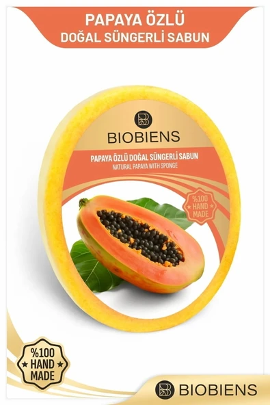 Biobiens Papaya Özlü Duş ve Cilde Özel Doğal Süngerli Sabun ürün görseli 1