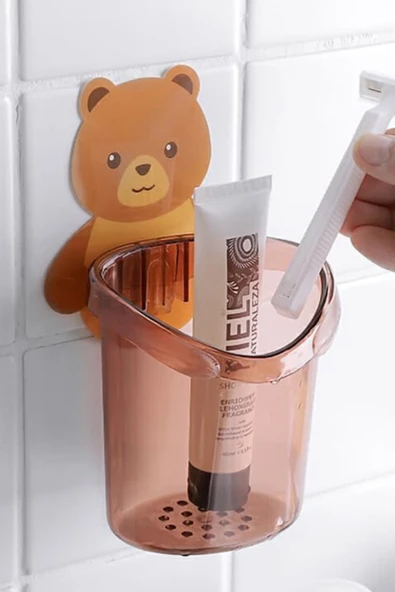 Ayıcık Desenli Kendinden Yapışkanlı Banyo Organizeri Diş Macunu Kalem Düzenleyici Kutu ürün görseli 1