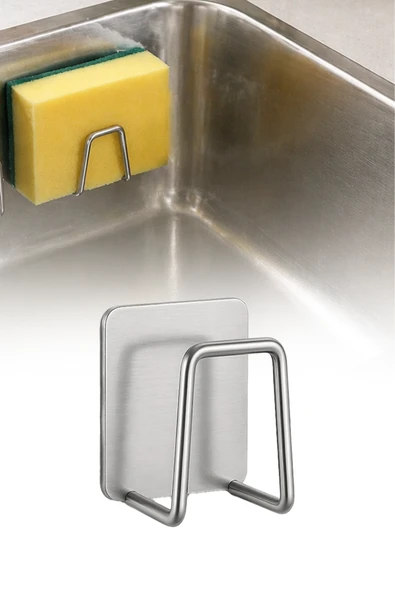 Paslanmaz Çelik Yapışkanlı Drenaj Evye Lavabo Sünger Tutucu Banyo Mutfak Organizer 4,5 cm ürün görseli 1