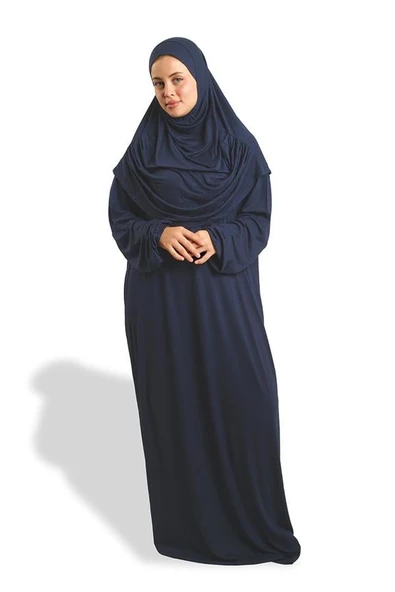 Lacivert İki Parça Namaz Elbisesi Viskon Düz 2504_02 ürün görseli 1