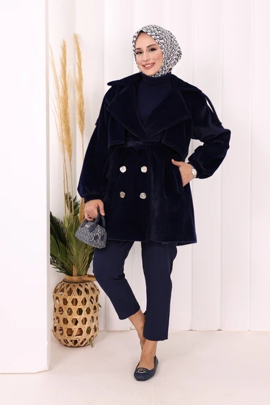 Düğmeli Kaban 70059 Lacivert - Resim 2
