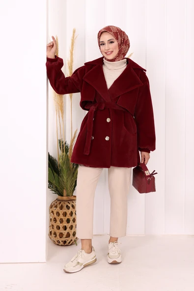 Düğmeli Kaban 70059 Bordo ürün görseli 1
