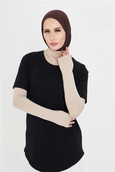 Bej Tesettür Parmak Geçmeli Kolluk Viskon Düz 1024_12 ürün görseli 1