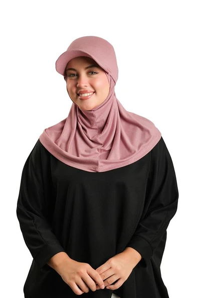 Gül Kurusu Pratik Hazır Geçmeli Şapkalı Tesettür Eşarp Viskon Düz 2513_18 ürün görseli 1