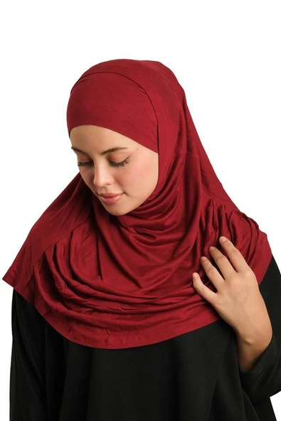 Bordo Pratik Hazır Geçmeli Tesettür Eşarp Viskon Boneli Büyük Boy 1290BV_16 ürün görseli 1