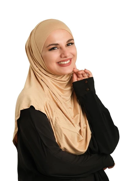 Sütlü Kahve Pratik Hazır Geçmeli Tesettür Eşarp Viskon Boneli Büyük Boy 1290BV_26 ürün görseli 1