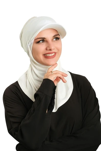 Krem Pratik Hazır Geçmeli Şapkalı Tesettür Eşarp Viskon Düz 2513_40 ürün görseli 1