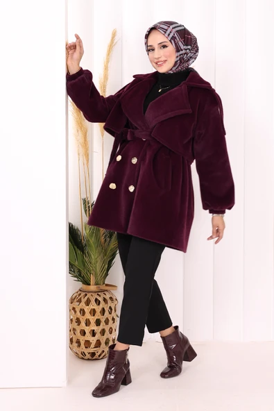 Düğmeli Kaban 70059 Mor - Resim 3
