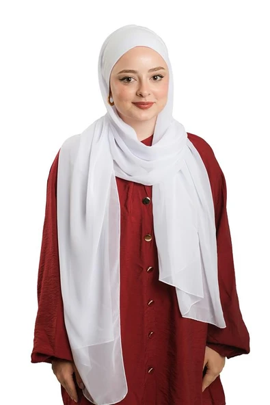 Beyaz Pratik Hazır Geçmeli Bone Şal Şifon Düz 2506_42 ürün görseli 1