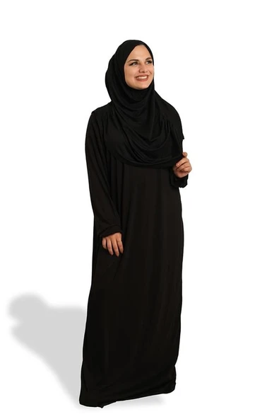 Siyah İki Parça Namaz Elbisesi Viskon Düz 2504_01 ürün görseli 1
