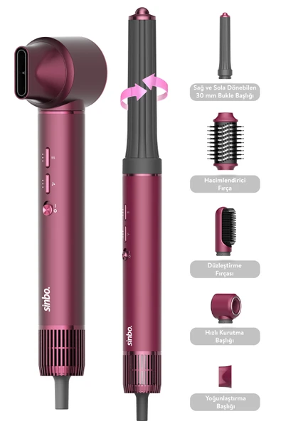 Pro Compact Uzun Multi-styler Hava Üfleme 5in1 Saç Şekillendirici Bldc Shd-1729 Royal Gilded Red